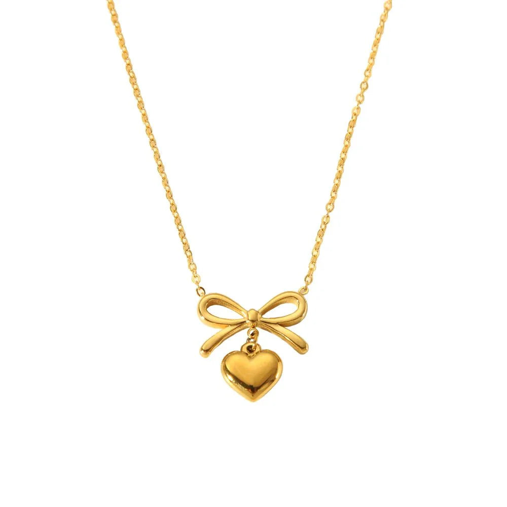 BowLift | 18k Dainty Bow & Heart Necklace