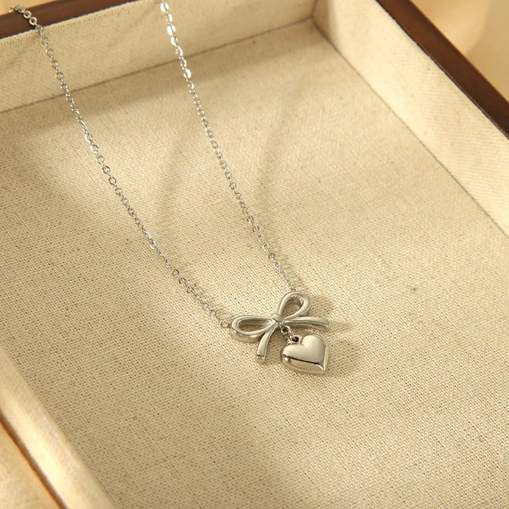 BowLift | 18k Dainty Bow & Heart Necklace
