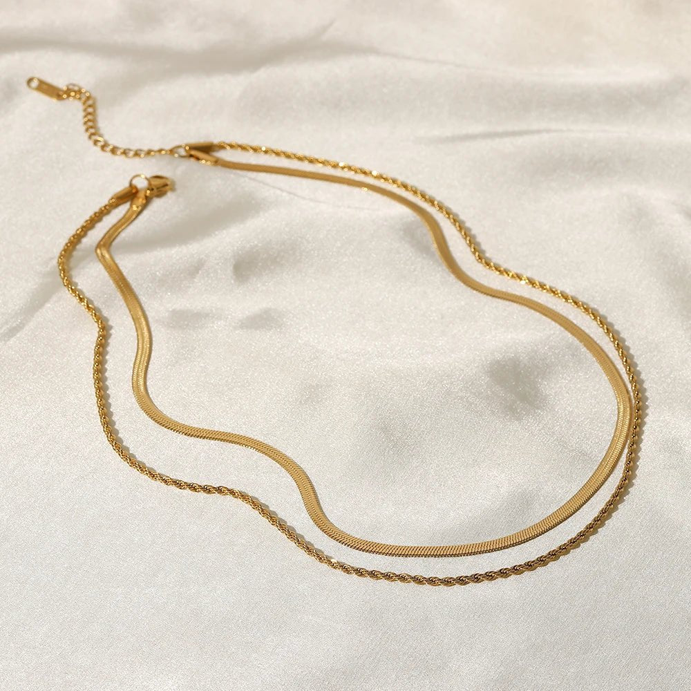 BowLift | 18k Layered Herringbone & Rope Chain Necklace
