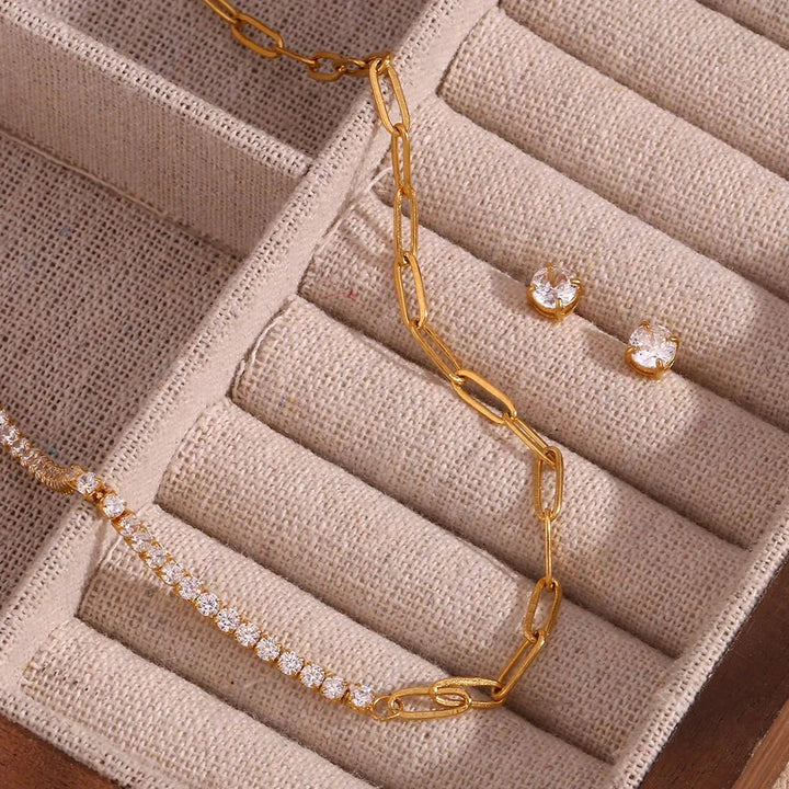 BowLift | 18k Paperclip Chain Tennis Necklace, Bracelet, and Earrings
