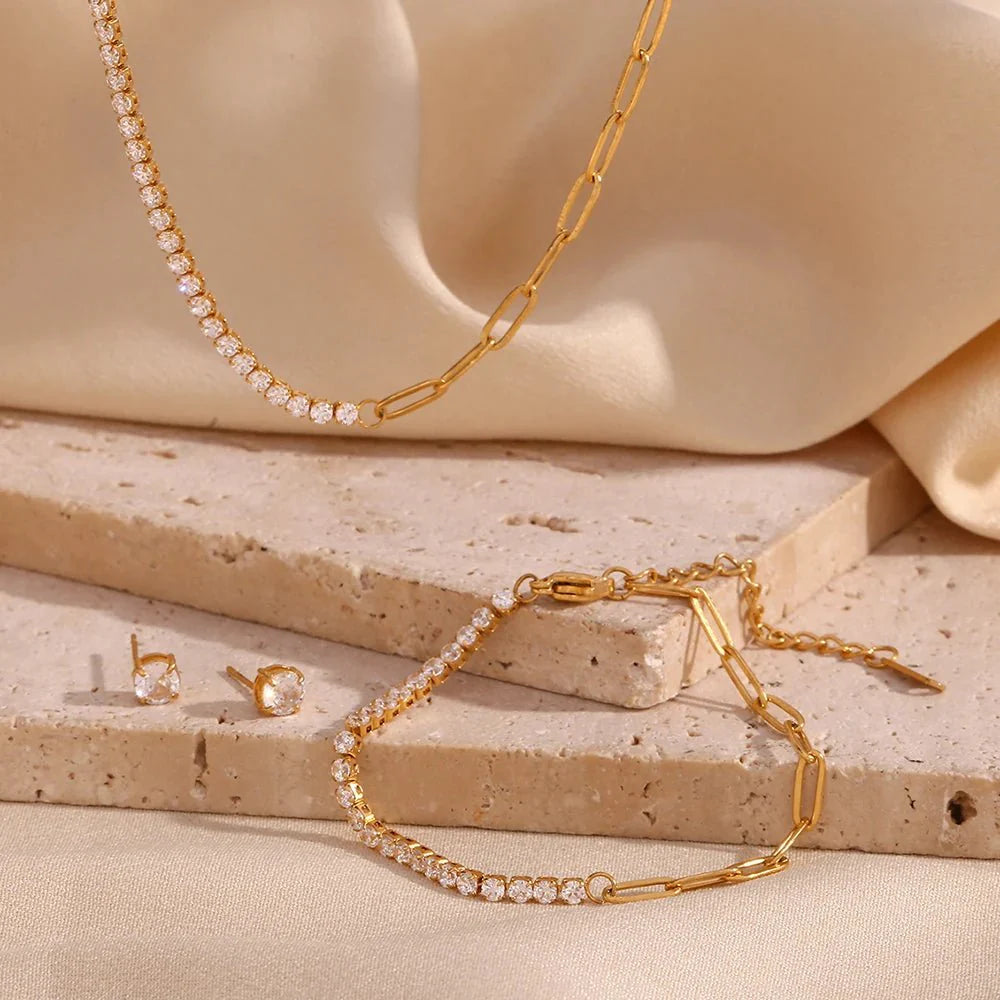 BowLift | 18k Paperclip Chain Tennis Necklace, Bracelet, and Earrings