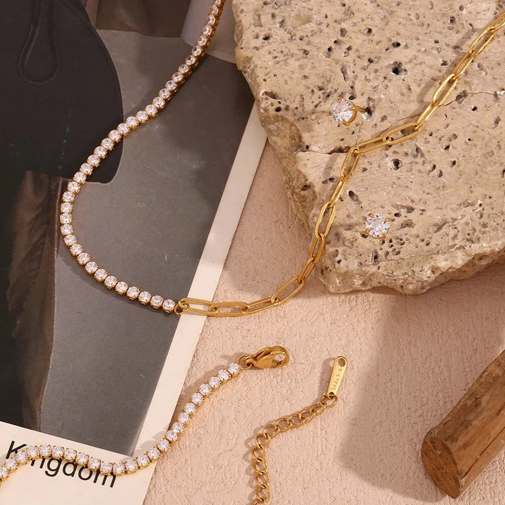BowLift | 18k Paperclip Chain Tennis Necklace, Bracelet, and Earrings
