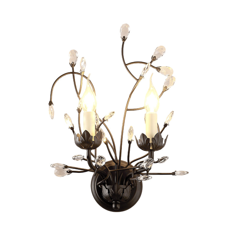 BowLift | 2-Lamp Candle Holder Wall Lamp Fixture Minimalism Black Crystal Wall Lamp with Branched Design