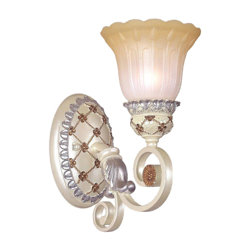 BowLift | French Country Blossom Wall Lamp 1/2-Light Opal Glass Wall Lighting Idea with Curved Arm in Gold
