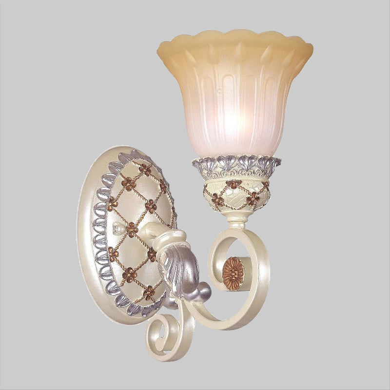 BowLift | French Country Blossom Wall Lamp 1/2-Light Opal Glass Wall Lighting Idea with Curved Arm in Gold