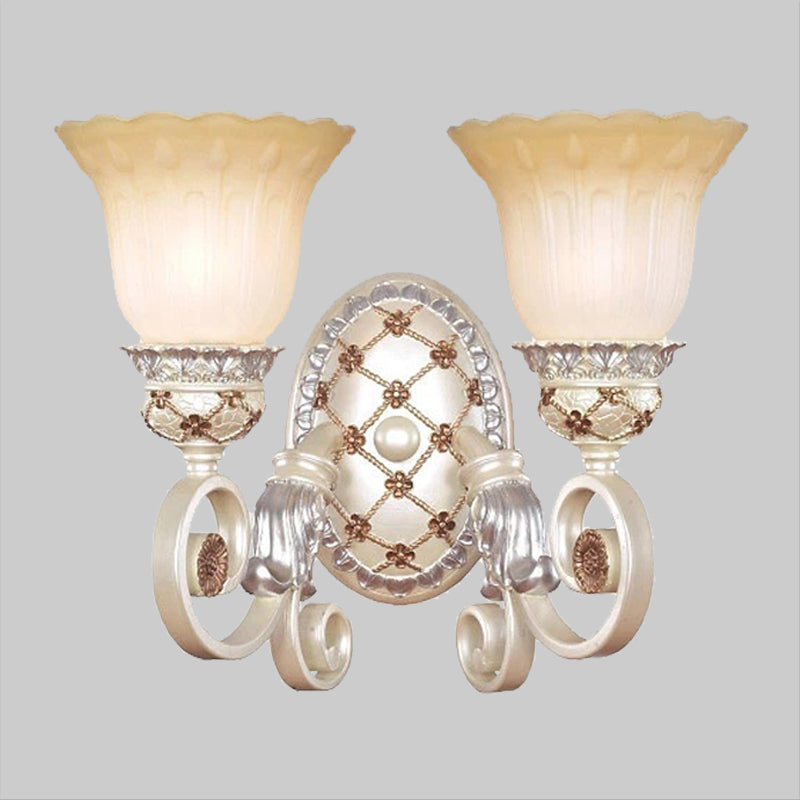 BowLift | French Country Blossom Wall Lamp 1/2-Light Opal Glass Wall Lighting Idea with Curved Arm in Gold