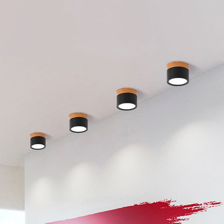 BowLift | Modern Macaron Ceiling Light – Compact Metal/Wood Flush Mount Lighting for Kitchen and Bar in Yellow, Blue, and Black