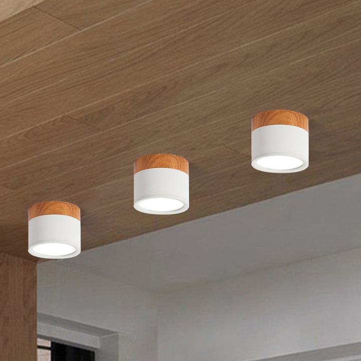 BowLift | Modern Macaron Ceiling Light – Compact Metal/Wood Flush Mount Lighting for Kitchen and Bar in Yellow, Blue, and Black