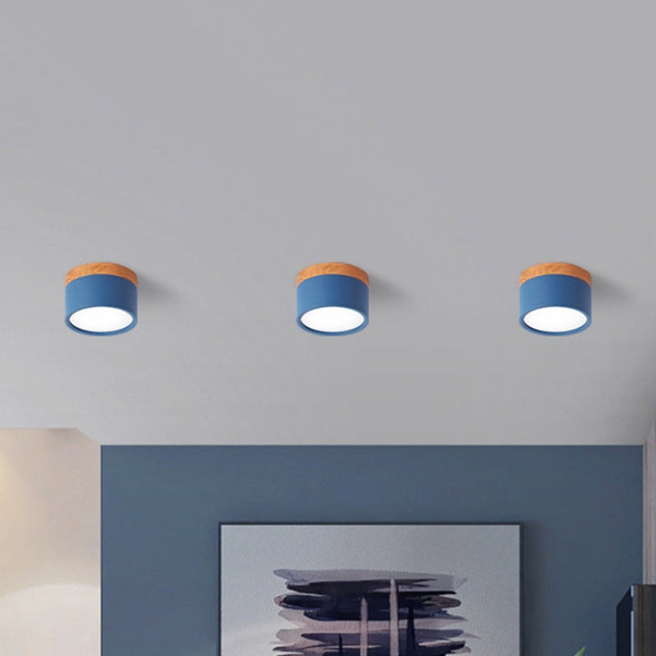 BowLift | Modern Macaron Ceiling Light – Compact Metal/Wood Flush Mount Lighting for Kitchen and Bar in Yellow, Blue, and Black
