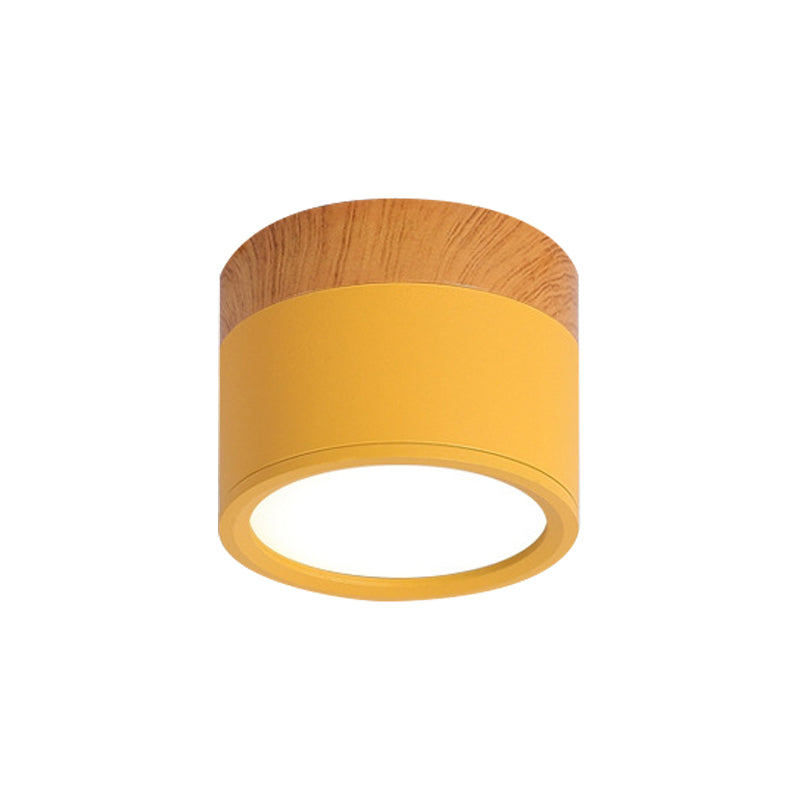 BowLift | Modern Macaron Ceiling Light – Compact Metal/Wood Flush Mount Lighting for Kitchen and Bar in Yellow, Blue, and Black