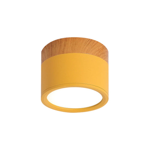 BowLift | Modern Macaron Ceiling Light – Compact Metal/Wood Flush Mount Lighting for Kitchen and Bar in Yellow, Blue, and Black