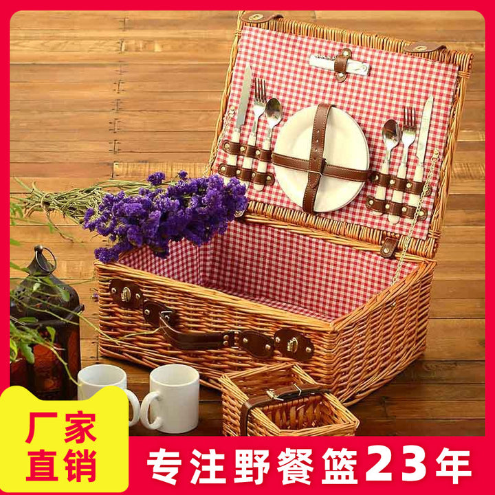 Women's picnic basket with comprehensive dining set and elegant interior lining Bowlift