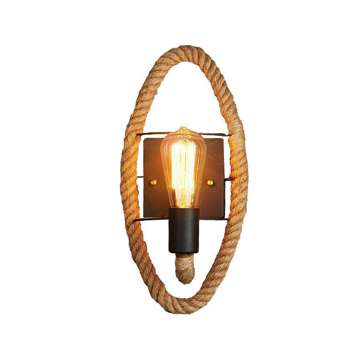 BowLift | Single rope wrapped wall light farmhouse brown oval/round dining room wall mounted light with open lamp design