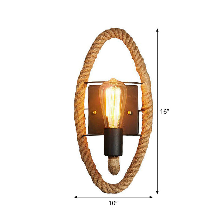 BowLift | Single rope wrapped wall light farmhouse brown oval/round dining room wall mounted light with open lamp design