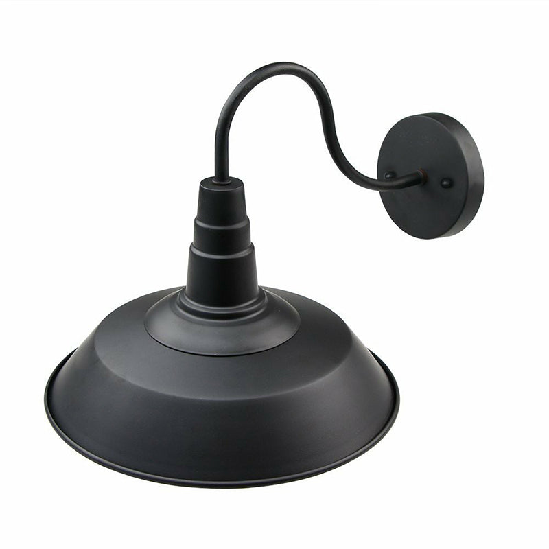 BowLift | Metallic black wall lamp socket barn shade 1 head rustic wall-mounted lamp with goose neck arm
