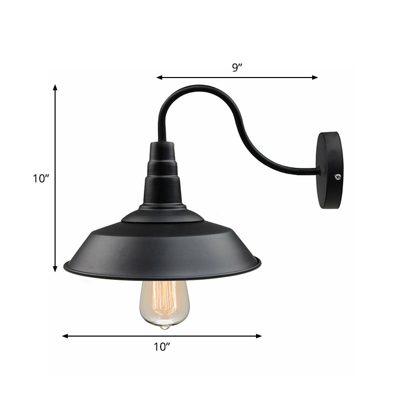 BowLift | Metallic black wall lamp socket barn shade 1 head rustic wall-mounted lamp with goose neck arm