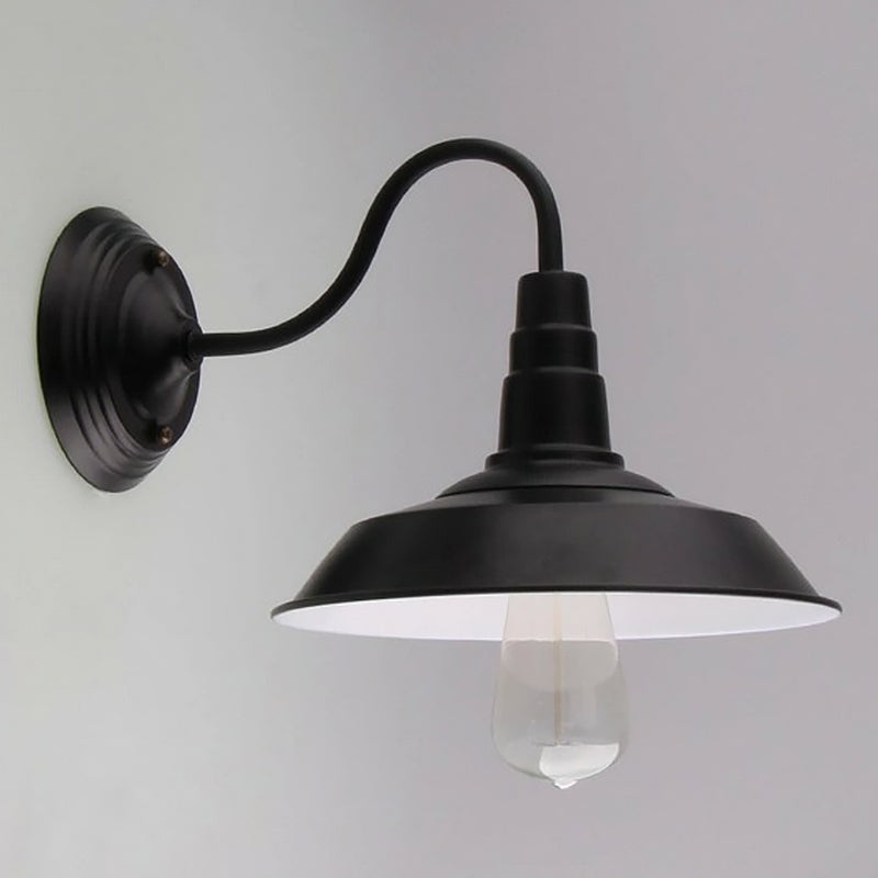 BowLift | Vintage Barn Wall Lighting 10"/14" Wide 1-Light Metal Gooseneck Wall Mount Lighting in Black