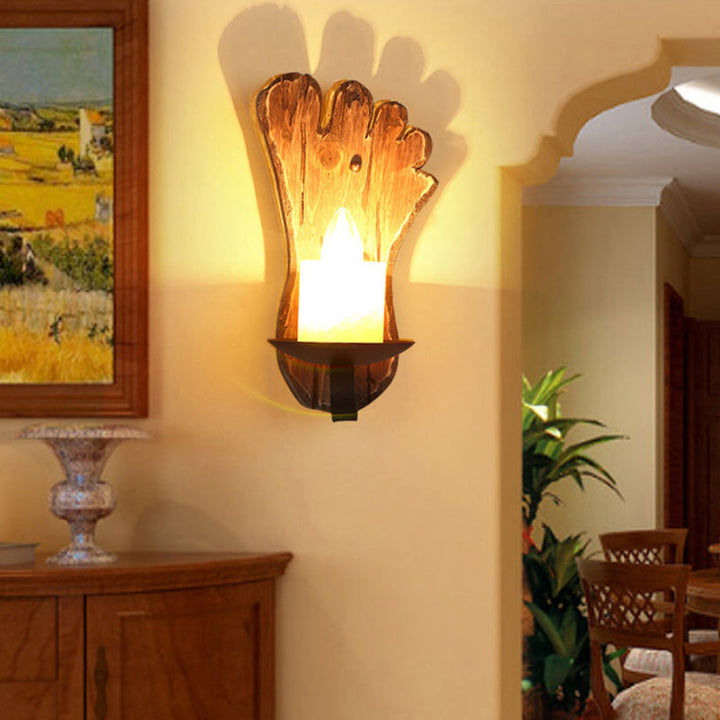 BowLift | 1-Light Lantern Wall Light Kit Landscape Brown Clear Glass Wall Pendant Lamp with Rectangular/Semi-Circular Wood Backplate