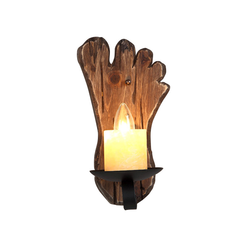 BowLift | 1-Light Lantern Wall Light Kit Landscape Brown Clear Glass Wall Pendant Lamp with Rectangular/Semi-Circular Wood Backplate