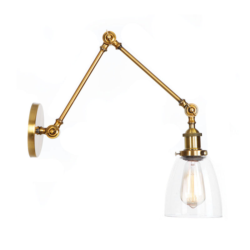 BowLift | 1-Light Clear Glass Wall Light Fixture Aged Brass/Bronze Swing Arm Wall Lamp with Bell/Ball Clear Glass Shade