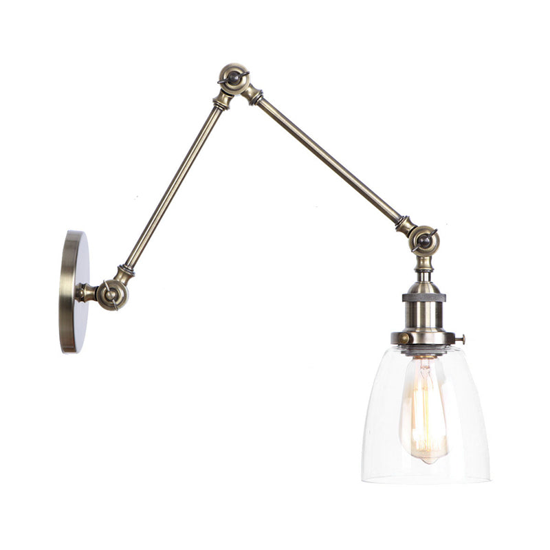 BowLift | 1-Light Clear Glass Wall Light Fixture Aged Brass/Bronze Swing Arm Wall Lamp with Bell/Ball Clear Glass Shade