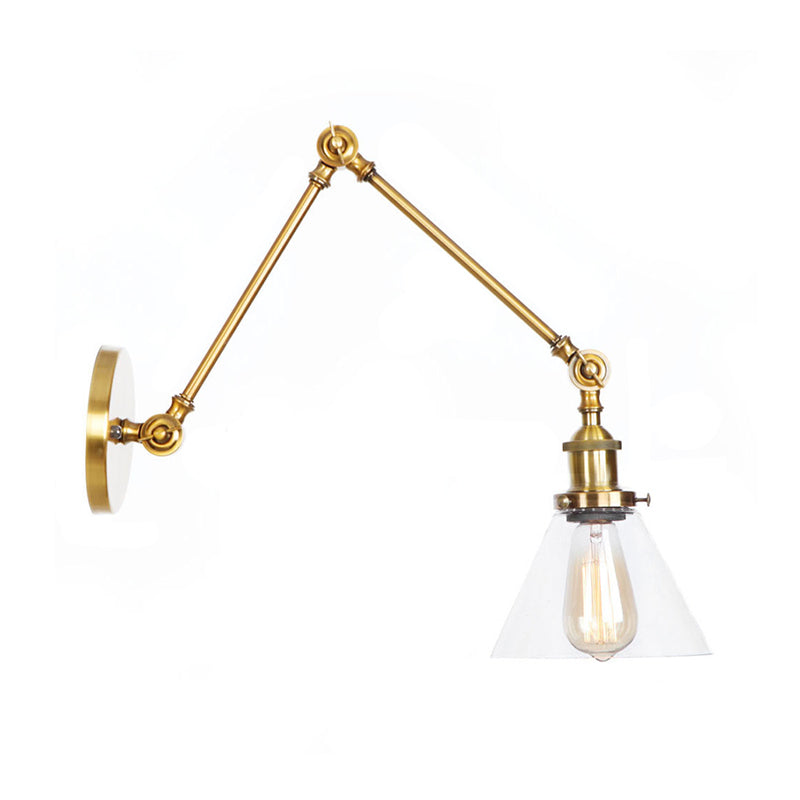 BowLift | 1-Light Clear Glass Wall Light Fixture Aged Brass/Bronze Swing Arm Wall Lamp with Bell/Ball Clear Glass Shade