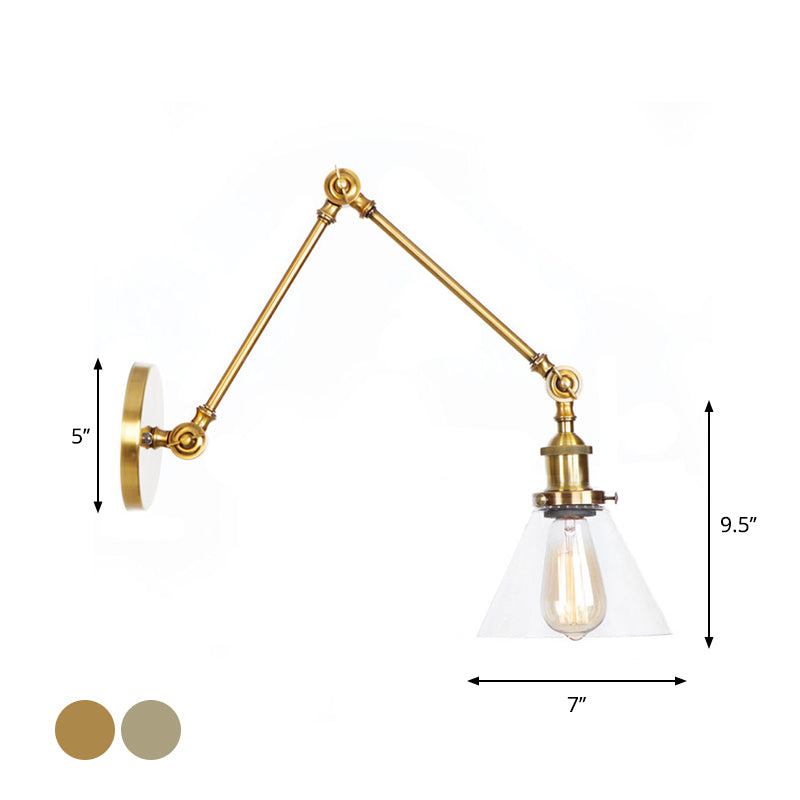 BowLift | 1-Light Clear Glass Wall Light Fixture Aged Brass/Bronze Swing Arm Wall Lamp with Bell/Ball Clear Glass Shade