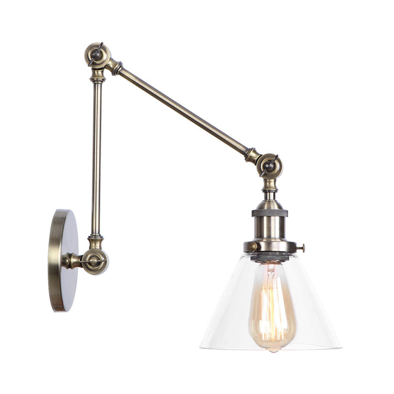 BowLift | 1-Light Clear Glass Wall Light Fixture Aged Brass/Bronze Swing Arm Wall Lamp with Bell/Ball Clear Glass Shade