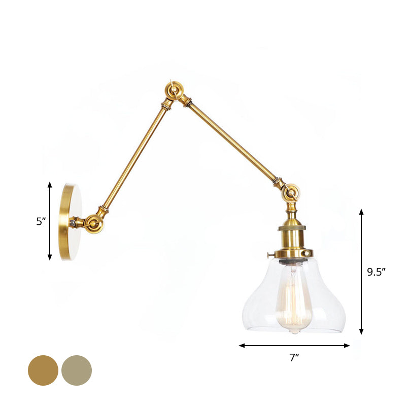 BowLift | 1-Light Clear Glass Wall Light Fixture Aged Brass/Bronze Swing Arm Wall Lamp with Bell/Ball Clear Glass Shade