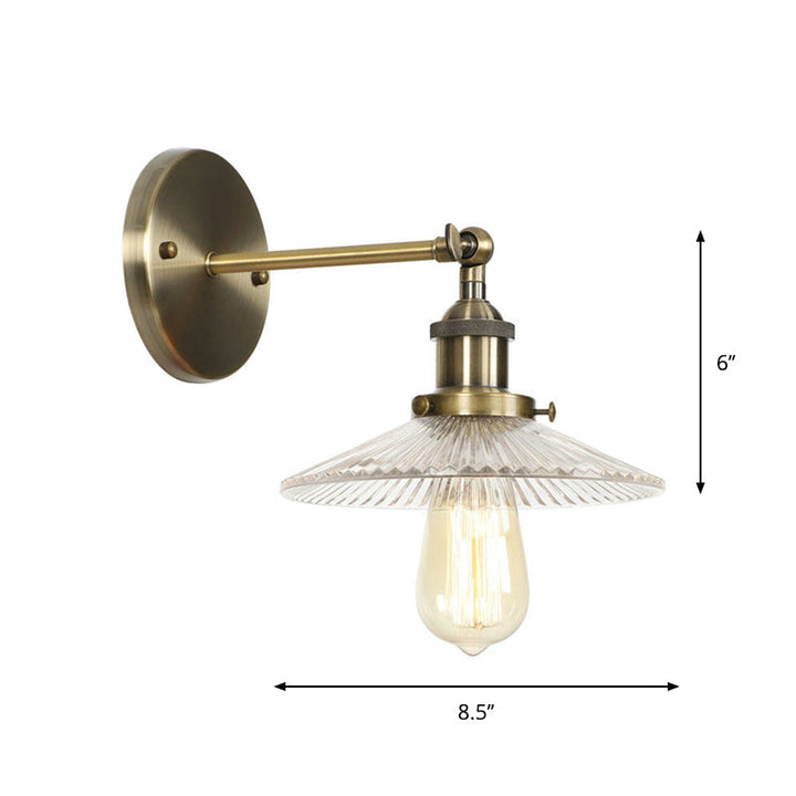 BowLift | Brass Cone/Bell Swing Shade Wall Lamp Industrial Clear Glass Single Dining Room Wall Mount Light