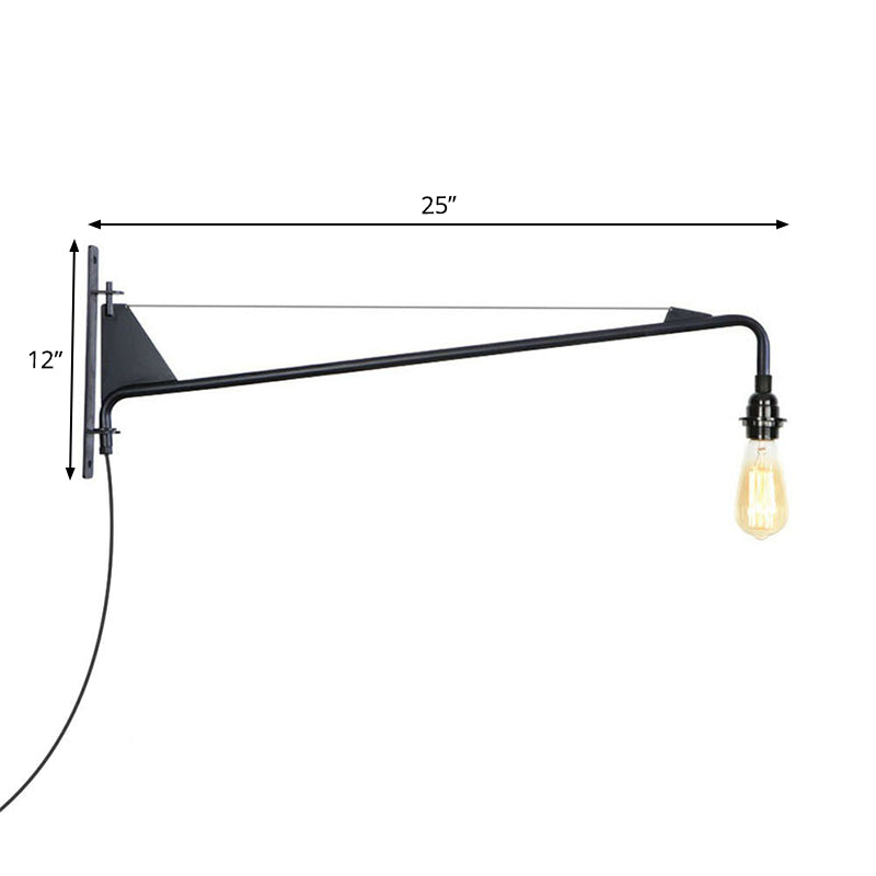 BowLift | Industrial Scalloped/Exposed Wall Lamp 1/2-Light Iron Plug-in Wall Mounted Lighting with Long Swing Arm in Black
