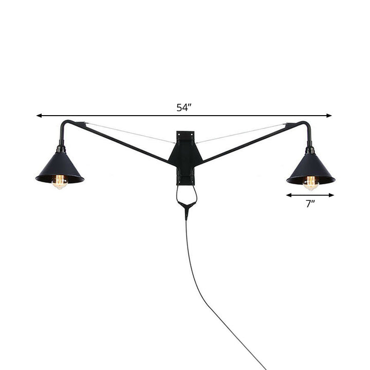 BowLift | Industrial Scalloped/Exposed Wall Lamp 1/2-Light Iron Plug-in Wall Mounted Lighting with Long Swing Arm in Black