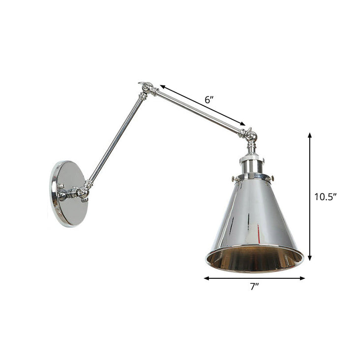 BowLift | Saucer/Cone/Horn Nightstand Reading Wall Lamp Factory Metal Single 6"/8" W Chrome Wall-Mounted Light Fixture with Rotatable Arm