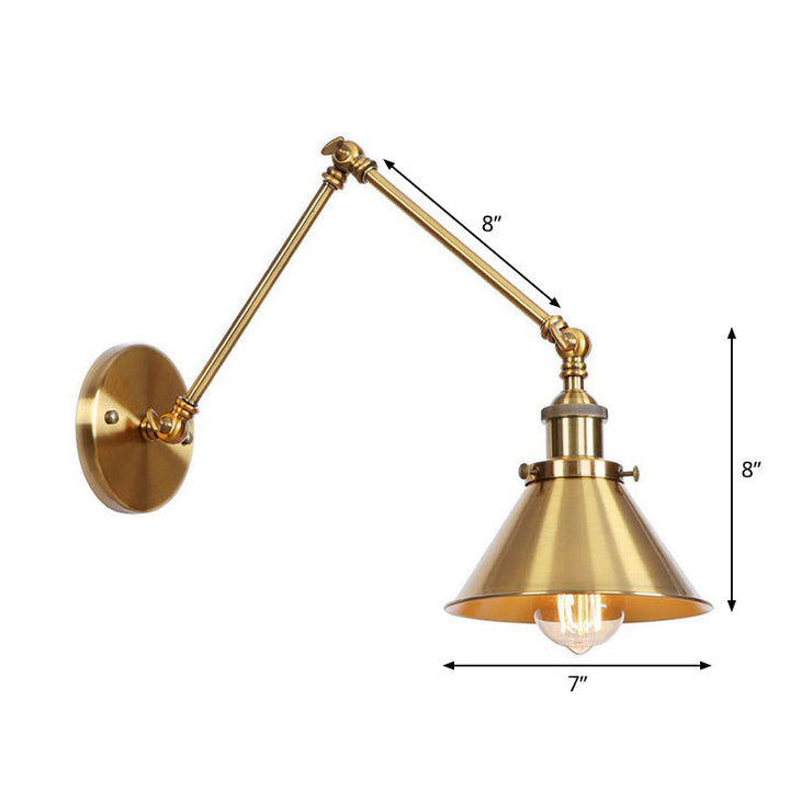 BowLift | Iron Brass Wall Lighting Scalloped/Horn/Cone Single 6"/8" Width Antique Wall Lamp with Swing Arm