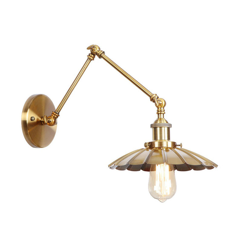 BowLift | Iron Brass Wall Lighting Scalloped/Horn/Cone Single 6"/8" Width Antique Wall Lamp with Swing Arm