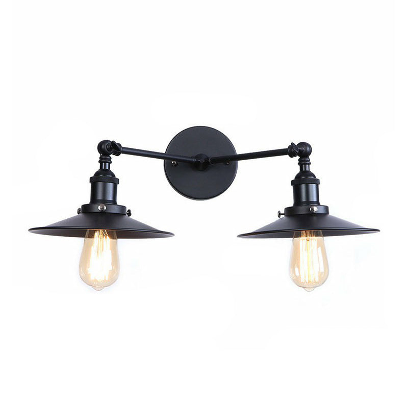 BowLift | 2 Lights Wall Mounted Lamp Retro Cone/Shell Pivot Shade Metal Wall Light in Black for Bathroom