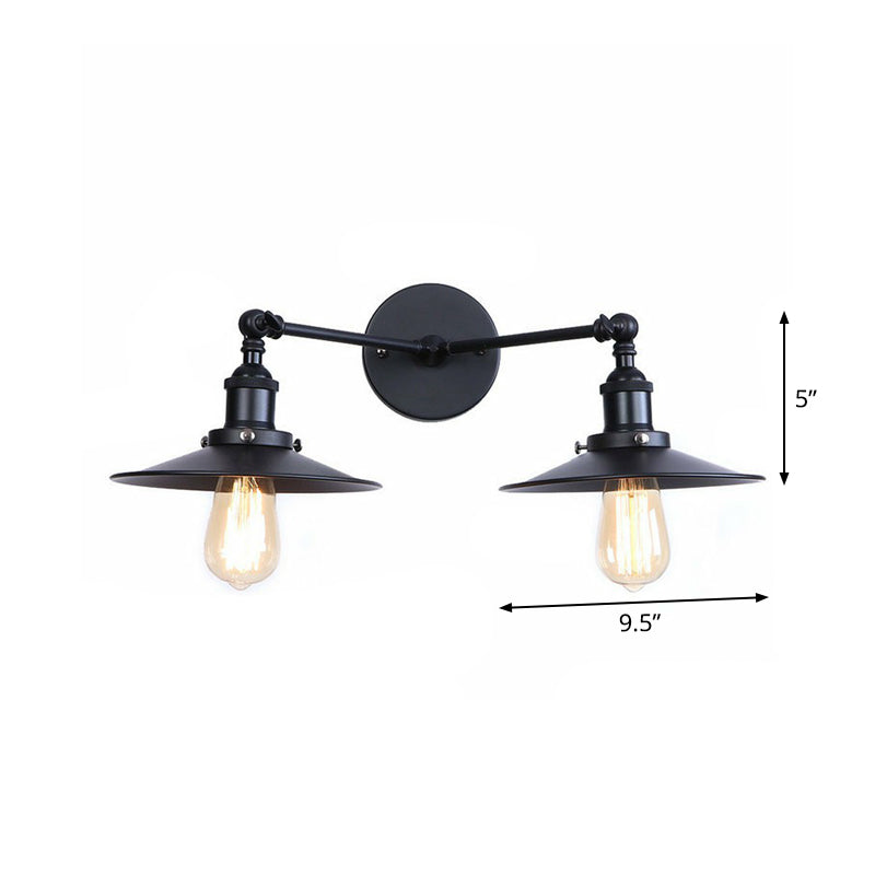 BowLift | 2 Lights Wall Mounted Lamp Retro Cone/Shell Pivot Shade Metal Wall Light in Black for Bathroom