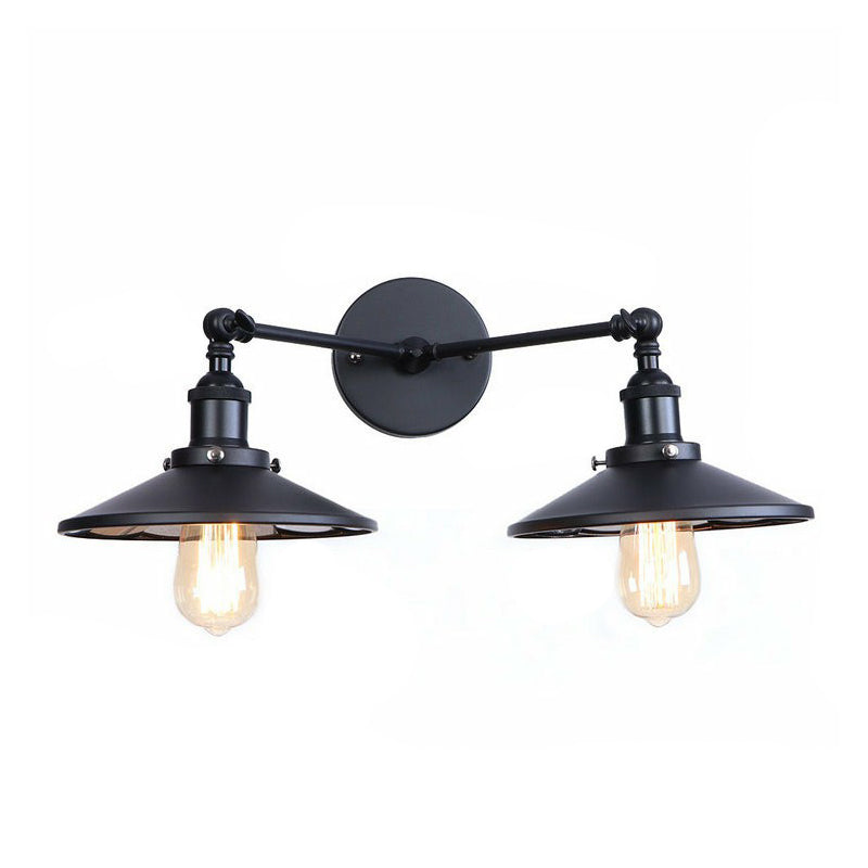 BowLift | 2 Lights Wall Mounted Lamp Retro Cone/Shell Pivot Shade Metal Wall Light in Black for Bathroom
