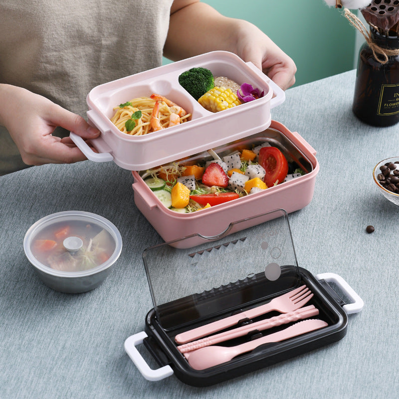 Multi-Level Portable Lunch Box with Utensil Storage