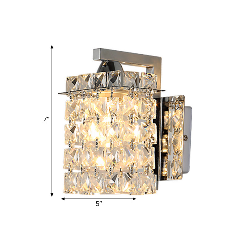 BowLift | Rectangular wall lamp crystal block wall sconce in chrome with crystal rod draping