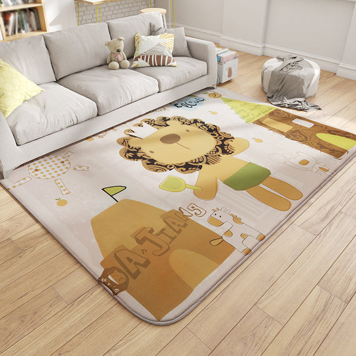 BowLift | Multicolor Wild Animal Rug with Writings Polyester Cartoon Rug Pet Friendly Non-Slip Mat Rug for Kids Room