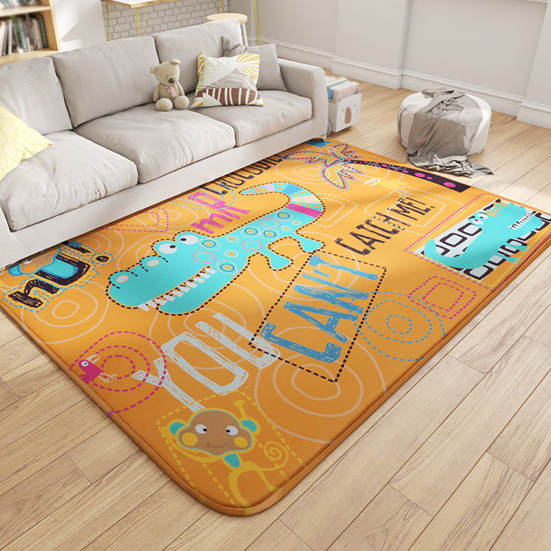 BowLift | Multicolor Wild Animal Rug with Writings Polyester Cartoon Rug Pet Friendly Non-Slip Mat Rug for Kids Room