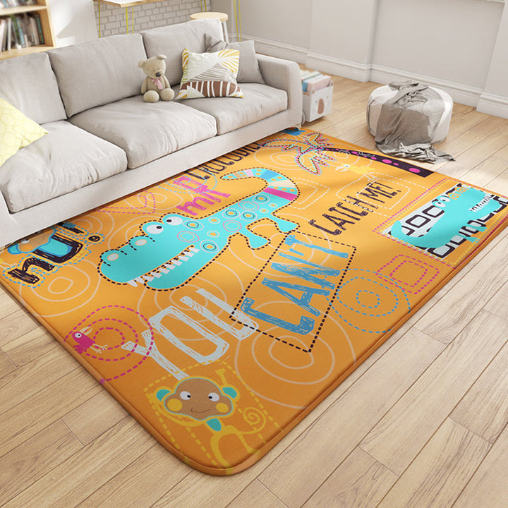 BowLift | Multicolor Wild Animal Rug with Writings Polyester Cartoon Rug Pet Friendly Non-Slip Mat Rug for Kids Room