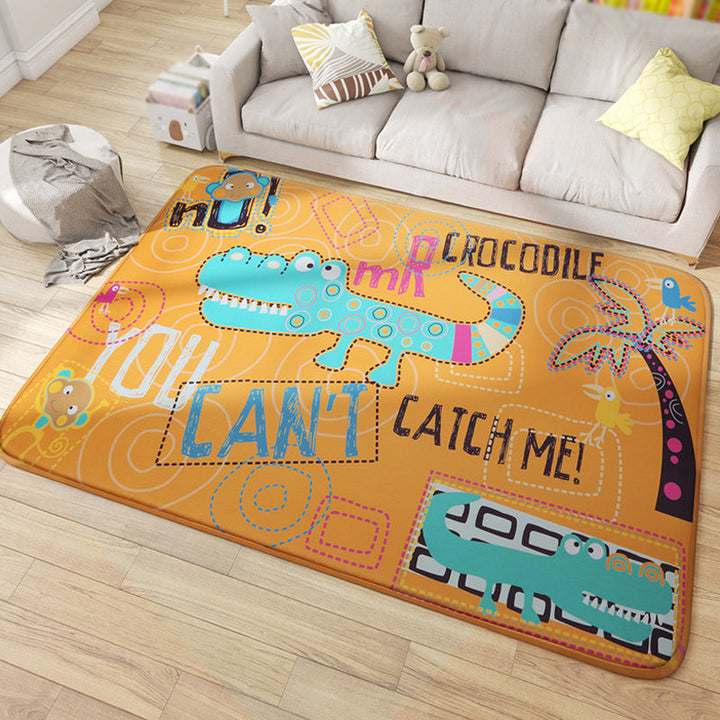 BowLift | Multicolor Wild Animal Rug with Writings Polyester Cartoon Rug Pet Friendly Non-Slip Mat Rug for Kids Room