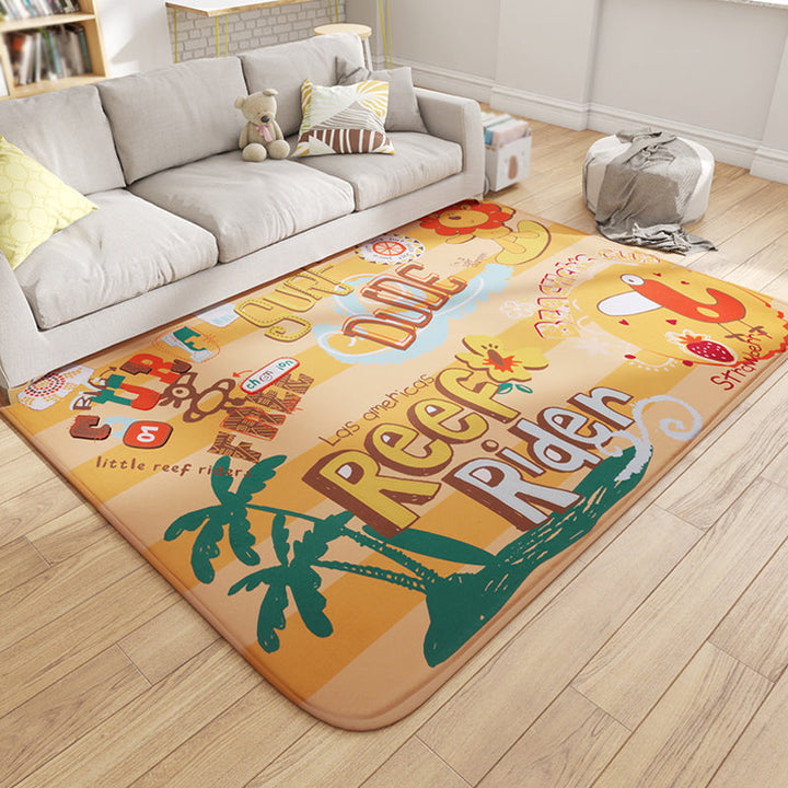 BowLift | Multicolor Wild Animal Rug with Writings Polyester Cartoon Rug Pet Friendly Non-Slip Mat Rug for Kids Room