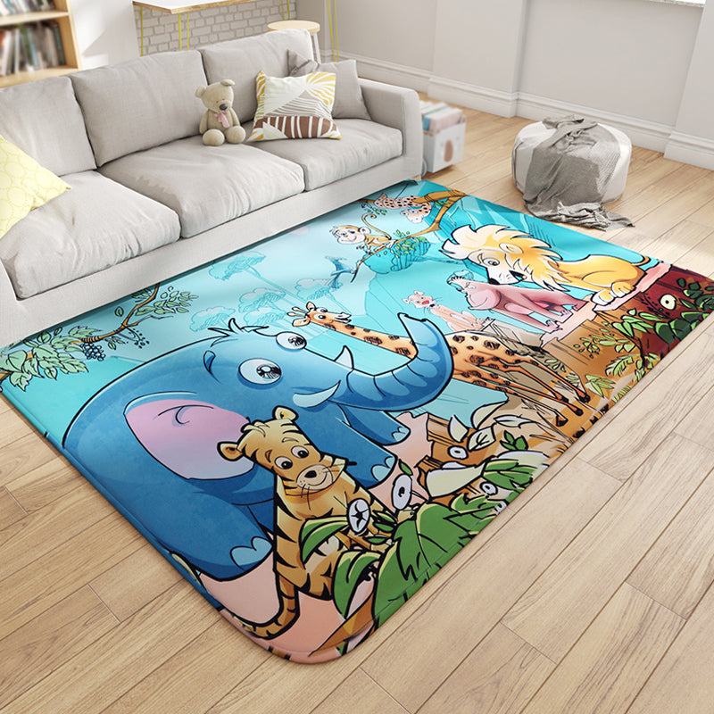 BowLift | Multicolor Wild Animal Rug with Writings Polyester Cartoon Rug Pet Friendly Non-Slip Mat Rug for Kids Room