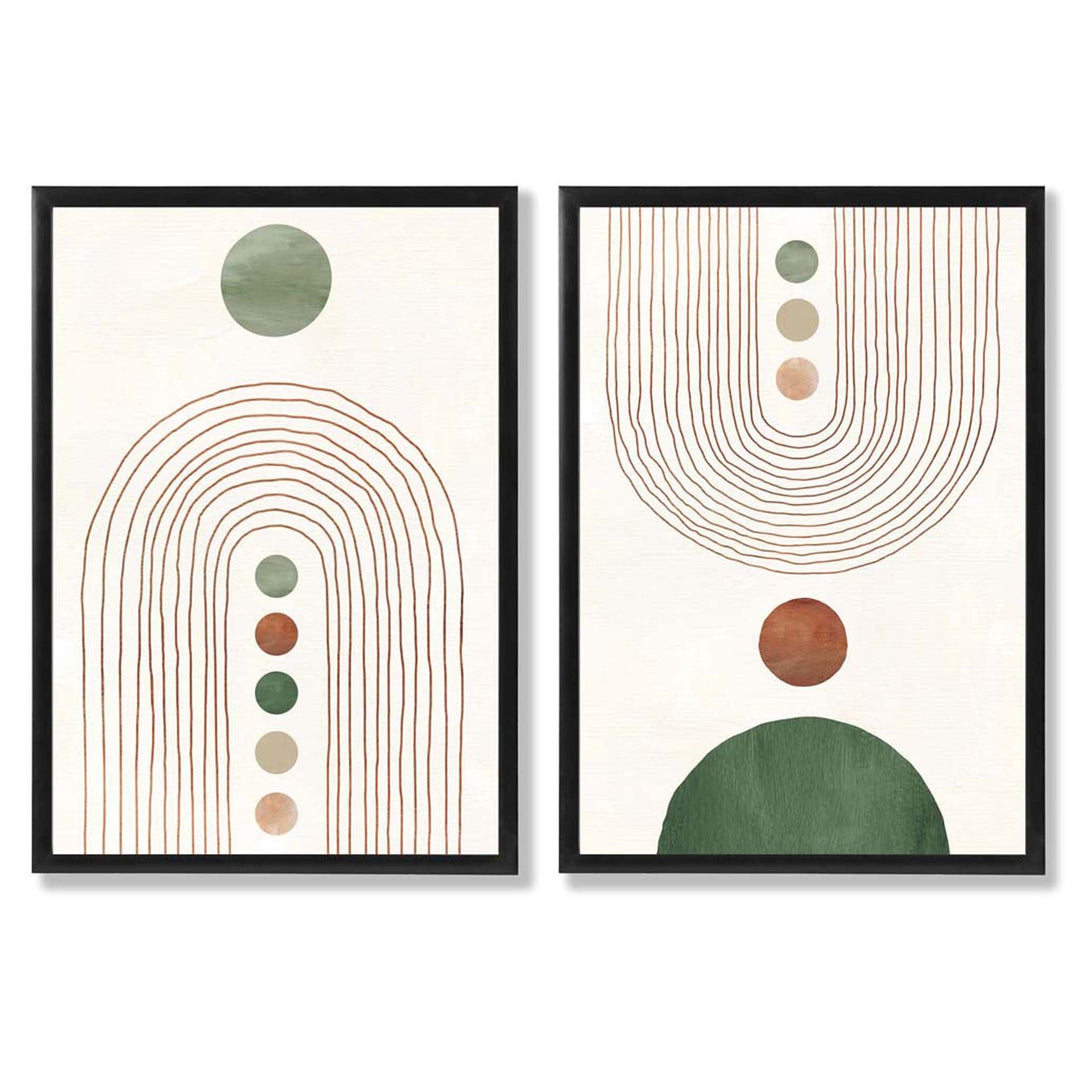 Boho arches in sage green and cream set of 2 framed art prints | Bowlift