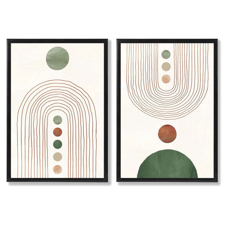 Boho arches in sage green and cream set of 2 framed art prints | Bowlift