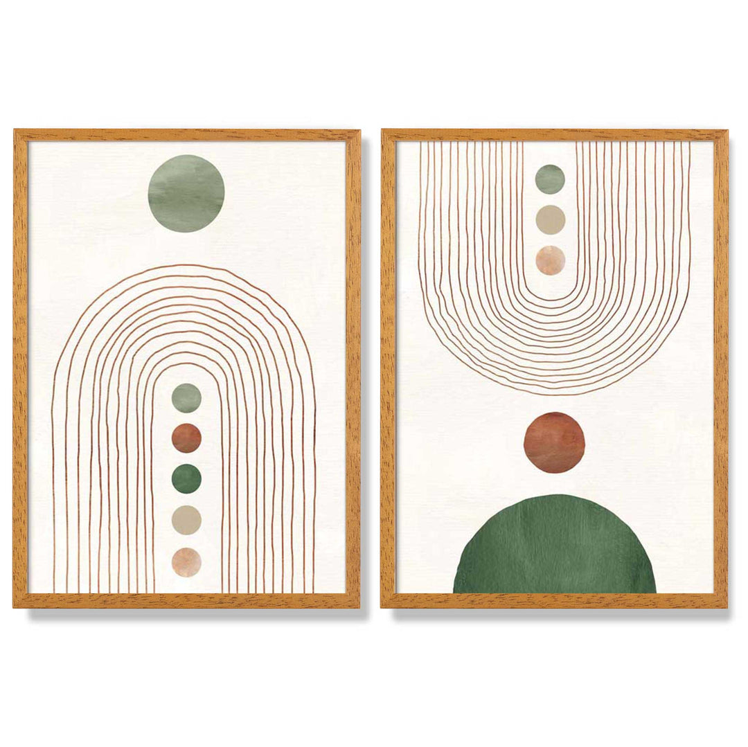 Boho arches in sage green and cream set of 2 framed art prints | Bowlift
