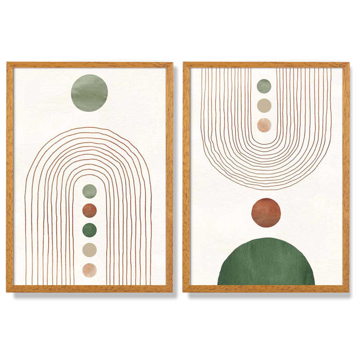 Boho arches in sage green and cream set of 2 framed art prints | Bowlift